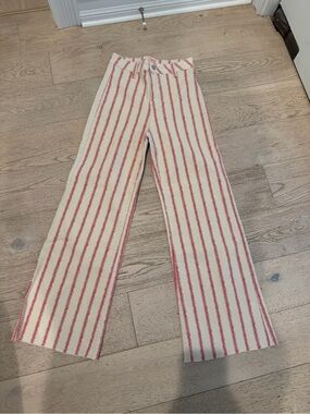 Cream Wide-Leg Pants with Red Stripes . Great for baseball games. Medium